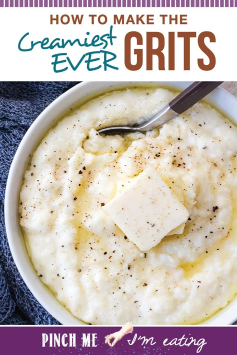 Learn how to make the perfect creamy Southern grits with this easy recipe, done in under 30 minutes! Makes a great breakfast or a base for cheese grits or shrimp and grits! Creamy Grits Recipe, Recipe With Heavy Cream, Southern Grits, Creamy Grits, Grits Recipe, Cheese Grits, Shrimp N Grits, Pimento Cheese, Cheese Spread