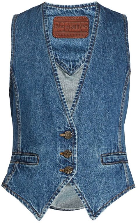 ROCKINS Slim-fit denim waistcoat Denim Vest Diy, Denim Waistcoat Outfit Woman, Vest Jeans, Womens Denim Vest, Vest Denim, Denim Waistcoat, Outfits Con Jeans, Waistcoat Woman, Denim Vests