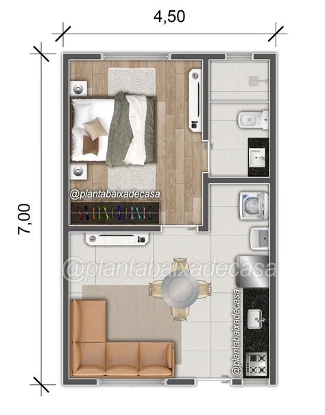 Tiny 2 Bedroom Apartment, Studio Room Layout, 30sqm Condo Design, Single Bedroom House Plans, One Bedroom Apartment Layout, Studio Apartment Plan, Small Apartment Building Design, Kit Net, Small Apartment Plans