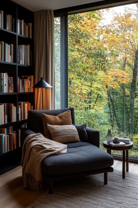 See exactly how you can have an incredible moody neutral living room with these tips and ideas. Moody Mcm Living Room, Living Room With Wall Of Windows, Moody Scandinavian, Moody Midcentury Modern, Moody Reading Nook, Moody Mid Century Modern Living Room, Moody Sunroom, Moody Modern, Moody Transitional Living Room