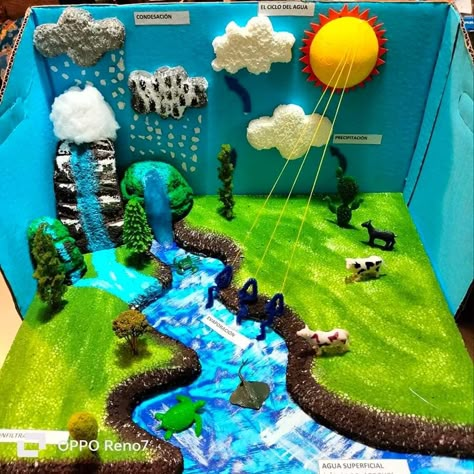 Water Cycle Craft, Water Cycle For Kids, Water Cycle Project, Science Project Models, Science Lab Decorations, Science Exhibition Projects, School Science Projects, 3d Art Projects, Science Models