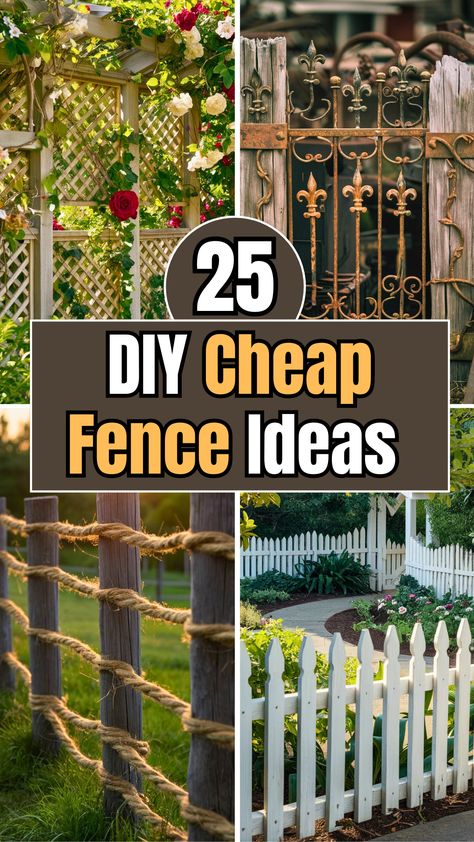 25 DIY Fence Ideas Cheap – The DIY Desire Interior Fence Ideas, Fence Yard Ideas, Fences Ideas Front Yard, Creative Garden Fence, Diy Inexpensive Fence, Rustic Garden Fences, Diy Backyard Fence Ideas Cheap, Diy Small Fence Ideas, Back Fence Ideas