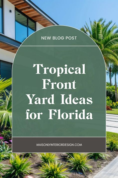 Transform your front yard into a tropical oasis with these creative landscaping ideas perfect for Florida's climate. From vibrant flower beds to palm trees and cozy sitting areas, enhance your curb appeal with stunning plant choices that make the most of outdoor living. Benefit from low-maintenance, heat-resistant plants that thrive in the Florida sun while creating a welcoming environment for family and friends. Explore different styles like tropical coastal gardens or casual backyards to find the design that fits your home. Create an inviting space that you’ll love coming home to. Diy Florida Landscaping Ideas, Modern Florida Front Yard Landscaping, Zone 9 Front Yard Landscaping, Flower Beds In Front Of House Florida, Florida Courtyard Ideas, Florida Front Landscaping Ideas, Florida Curb Appeal Front Yards, Low Maintenance Tropical Garden, Low Maintenance Landscaping Front Yard Florida