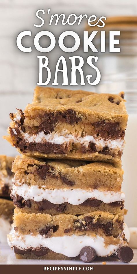 These fun S'mores Cookie Bars are the perfect variation to a classic campfire treat. Their texture is between a brownie and a cookie. These cookie bars are easy to make and have the perfect balance of chewy and crunchy. Smores Bar Recipe, Smores Cookies Bars, Easy Smores, Cookie Bars Easy, Smores Dessert, Smore Recipes, Blondies Recipe, Dessert Bar Recipe, Individual Desserts