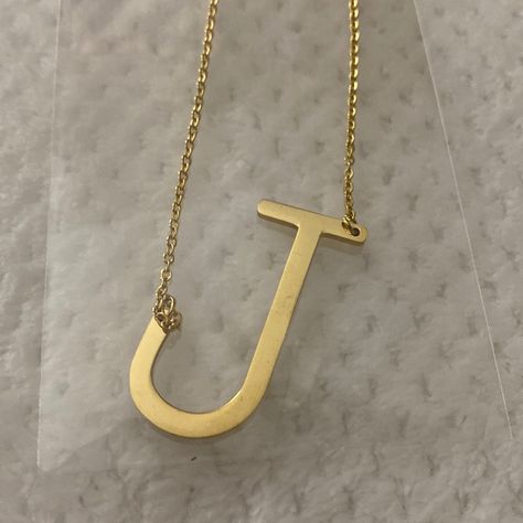 Large Initial Letter J Necklace. 1.5" Inch Letter 8" - 9" Drop Stainless Steel / Gold Plated Letters Do Lay Sideways When Worn Letter J Necklace, Red Pendant Necklace, Pink Pendant Necklace, J Necklace, Blue Pendant Necklace, Alphabet Jewelry, Vintage Beads Necklace, Red Pendants, Locket Pendant Necklace