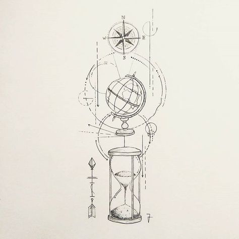 This simple hourglass Hourglass Tattoo, Inspiration Tattoos, Travel Drawing, Half Sleeve Tattoo, Nature Tattoos, Travel Tattoo, Tattoo Styles, Unique Tattoos, Compass Tattoo