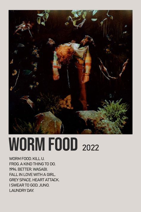 Cavetown Poster, Worm Food, Minimalist Album Poster, Music Albums Lists, Minimalistic Poster, So Weird, Collage Poster, Music Album Cover, Food Poster