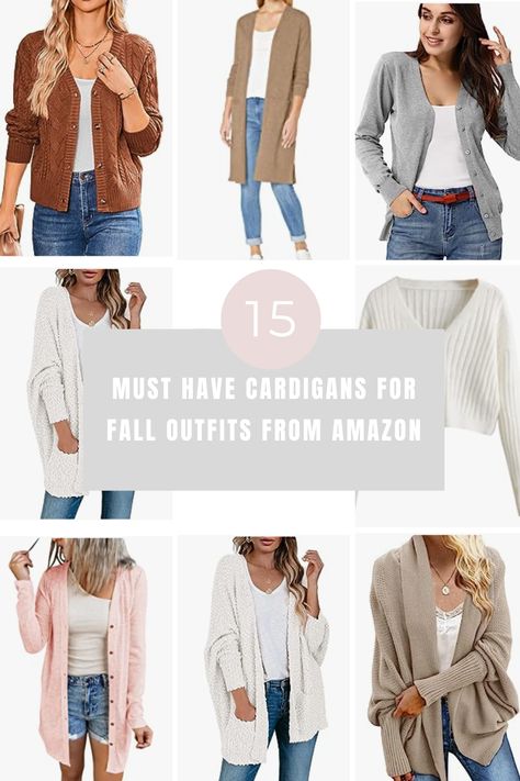 Get cozy this fall with these cardigans - long and short. They are the perfect piece for your fall wardrobe and are great for layering. Try cream, beige, caramel, brown, grey and other colors for a fall cardigan! fall outfits | fally style | best cardigans | amazon fall outfits | amazon fall style cardigans Cheap Fall Cardigan, Casual Crochet Cardigan For Fall, Fitted Plaid Cardigan For Fall, Cheap Urban Outfitters Cardigan For Fall, Affordable Cozy Fall Cardigan, California Street Style, Fall Nyc, Best Cardigans, Fall Cardigan