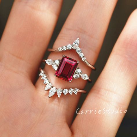 Ruby Engagement Ring White Gold, Vintage Engagement Rings Ruby, Ruby Rings Engagement, Diamond And Ruby Engagement Rings, Engagement Rings Ruby, Ruby Engagement Rings, Ruby Ring Designs, Ruby Engagement Ring Set, Beautiful Promise Rings