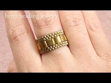 Easy and elegant beaded ring with Tila beads and delica .beading tutuorial - YouTube Tila Bead Rings, Miyuki Ring Tutorials, Bead Rings Tutorial, Beaded Rings Tutorials, Handmade Rings Diy, Handmade Rings Tutorial, Seed Bead Rings, Miyuki Ring, Beads Ring