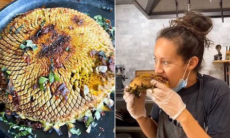 Would you eat a whole grilled sunflower head like a corn on the cob? Cooking Sunflower Head, Eating Sunflower Head, Grilled Sunflower Head Recipe, Grilled Sunflower Head, Lee Marvin, Sunflower Head, Edible Wild Plants, Edible Seeds, Corn On The Cob