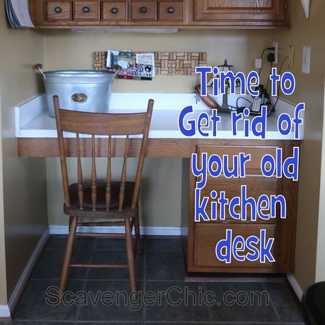 Built In Desk Repurpose, Built In Kitchen Desk Ideas, Kitchen Desk Area Repurpose To Bar, Convert Kitchen Desk To Storage, Kitchen Office Nook, Farmhouse Pantry Cabinets, Kitchen Desk Areas, Desk Redo, Wood Desk Top