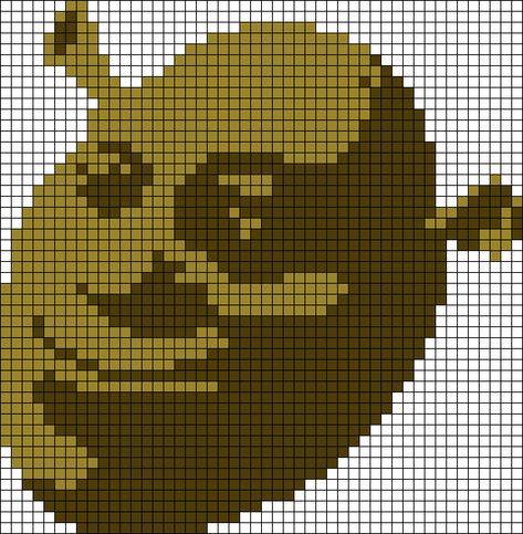 Shrek Alpha Pattern, Meme Cartoon, Grid Art, Grid Patterns, Cartoon Face, Cartoon Faces, Alpha Pattern, Grid Pattern, Alpha Patterns