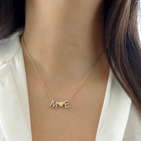 Thick Letter Charm, Heart Charm Necklace | 14k Solid Gold Personalized Capitals 3D Letter Necklace & Heavy Name Necklace | Mothers Day Gift #LetterNecklace #ThickLetter #PersonalizedCapital #3dNameNecklace #MothersDayGift #3dLetterNecklace #LetterCharm #CapitalCharm #GemstoneNameCharm #HeartCharm Gold Initial Pendant Name Necklace For Valentine's Day, Valentine's Day Heart Pendant Name Necklace With Adjustable Chain, Gold Heart-shaped Personalized Name Necklace, Gold Heart-shaped Name Necklace For Valentine's Day, Heart-shaped Rose Gold Chain Necklace For Valentine's Day, Jewellery Marketing, Small Charms, Name Jewelry, Custom Initials