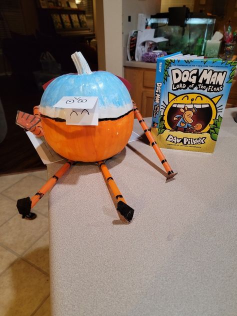 #literarypumpkin #pumpkin #dogman #80hd Dog Man Pumpkin, Dogman Pumpkin, Storybook Pumpkin, Story Book Pumpkin, Parade Dress, Pumpkin Decorating Ideas, Dog Man, Painted Pumpkin, G Man