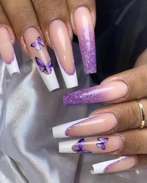 Ballerina Nails Designs, Unghie Sfumate, Purple Acrylic Nails, Purple Nail Designs, Glow Nails, Blush Nails, Long Acrylic Nails Coffin, Acrylic Nails Coffin Pink, Ballerina Nails