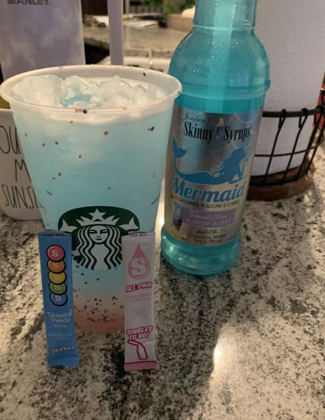 Mermaid Syrup Recipes, Syrup Water Recipes, Mermaid Water, Mermaid Water Drink Recipe, Mermaid Syrup Water Recipes, Pink Starburst Water Recipe, Water Recipes With Unicorn Syrup, Unicorn Water Recipe, Water Recipes With Mermaid Syrup