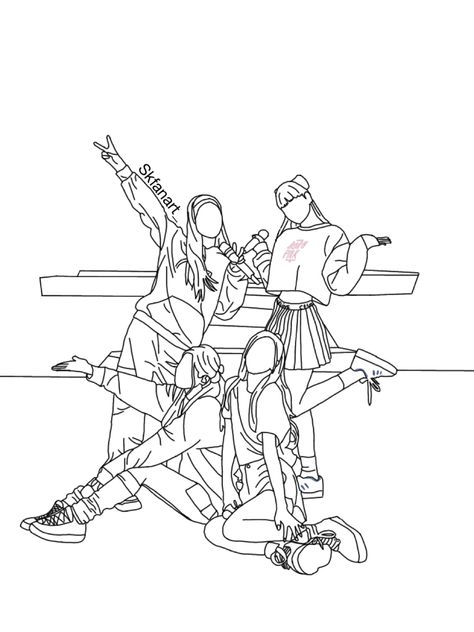 Blackpink Line Art, Blackpink Drawing, Card Blackpink, Pink Pencil, Photo Grouping, Pink Posters, Doodle Art Designs, Bts Drawings, Cute Coloring Pages