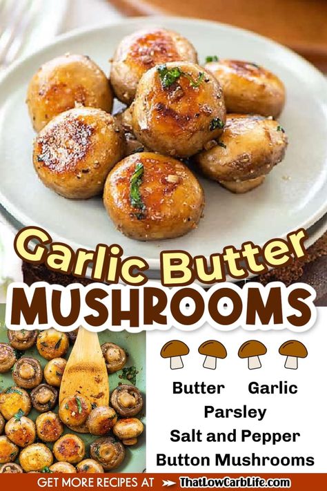 Jamur Kancing, Garlic Butter Mushrooms, Side Orders, Button Mushrooms, Garlic Butter, Pretzel Bites, Baked Potato, Parsley, Salt And Pepper