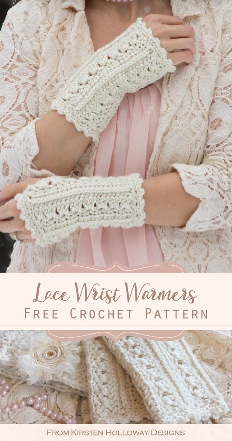 Primrose and Proper Fingerless Gloves | Free Crochet Pattern Tutorial | Kirsten Holloway Designs Wrist Warmers Crochet, Crochet Wrist Warmers, Lace Fingerless Gloves, Fingerless Gloves Crochet Pattern, Glove Pattern, Crochet Gloves Pattern, Simple Lace, Crochet Geek, Mode Crochet