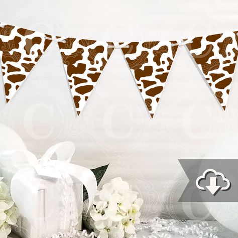 Brown Cow Print Banner Printable, DIY Custom Banner, Farm Party, Animal Print Banner Printable, Printable Party Decor, Instant Download Farm Party Decor, Farm Party Decorations, Brown Cow Print, Cow Baby Showers, Pink Bandana, Banner Printable, Cow Birthday, Brown Cow, Farm Party