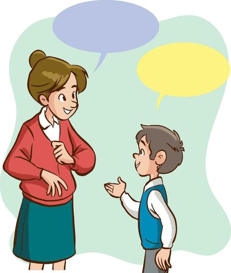 vector illustration of teacher and students talking Student And Teacher Cartoon, Teacher Talking To Student, Editorial Cartooning About Education, Teacher And Student Illustration, Teacher And Student Drawing, Teacher And Student Images, Polite Expressions, Talk Illustration, Talking Illustration