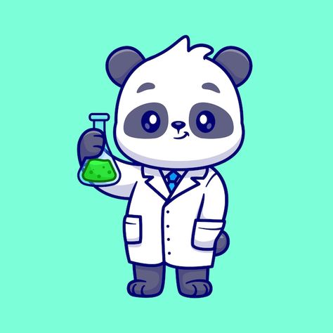 Free Vector | Cute panda scientist holding lab tube cartoon vector icon illustration. animal science isolated flat Science Icon Aesthetic, Scientists Illustration, Lab Cartoon, Science Drawing, Digital Art Tutorial Beginner, Lab Art, Chemistry Art, Cute Panda Cartoon, Panda Cartoon