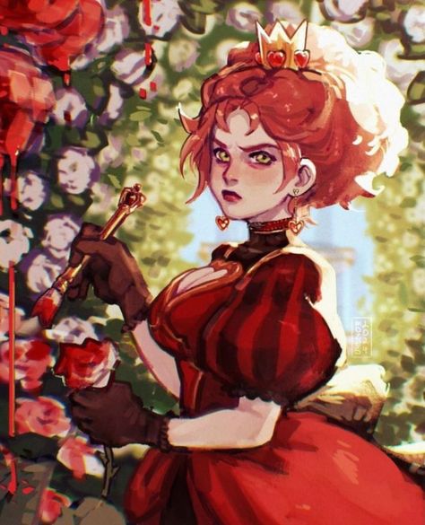 The Evil Queen Fanart, The Queen Of Hearts Fanart, Queen Of Hearts Redesign, Alice In Wonderland Red Queen Drawing, Queen Of Hearts Fanart Alice In Wonderland, Things As Humans Art, Lucy Steel Fanart, Queen Of Hearts Oc, Queen Of Hearts Fanart