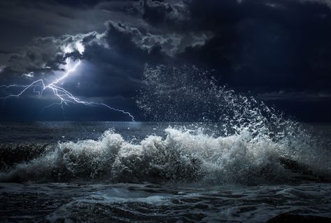 Dark ocean storm with lgihting and waves at night Ocean Storm, Dark Ocean, A Storm, The Ocean, The Sky, Water