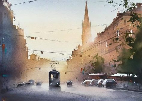 | [by Ilya Ibryaev] Watercolor References, Watercolor Cityscape, Art Through The Ages, Bridge Painting, Watercolor City, Watercolor Architecture, Art Album, Watercolor Lessons, Watercolor Landscape Paintings