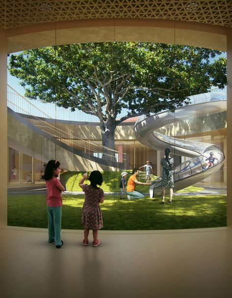 Kindergarten Architecture, Chinese Courtyard, Kindergarten Interior, Mad Architects, Kindergarten Design, Plans Architecture, School Interior, Outdoor Play Area, Kindergarten Lesson Plans