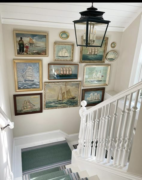 Coastal Aesthetic Pictures, Lighthouse Home Interior, Old Beach House Aesthetic, Old Costal Houses, Vintage Nautical Wallpaper, Vintage Nautical Gallery Wall, Dream Beach Houses, Dream House Rooms, Up House