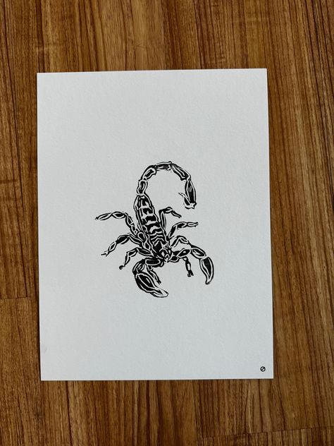 Scorpion linoblock-cut print in black on 100# paper. Scorpion Linocut, Scorpion Drawing, Scorpion Art, Linoleum Block Printing, Linoleum Block, Linocut Art, Diy Clothing, Black And White Posters, Moon Print