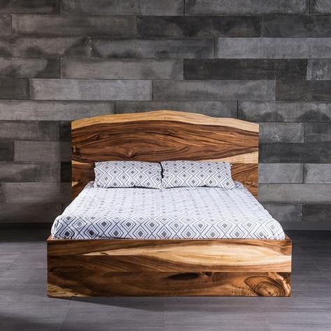 Freeform Bed Made of Suar Wood Live Edge Bed, Dark Brown Furniture, Double Bed With Storage, Wood Bed Design, Bed Frame Design, Wooden Bed Design, Diy Bed Frame, Brown Furniture, Rustic Bedding