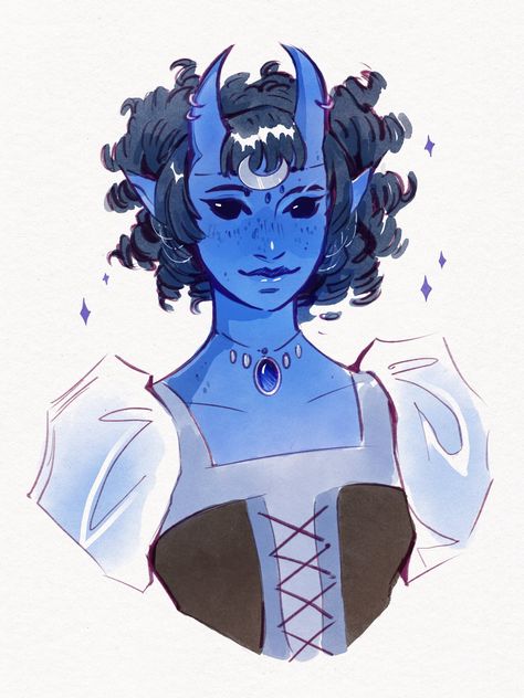 Half Elf Tiefling, Tiefling Reference, Teifling Character Design, Blue Character Design, Blue Tiefling, Dnd Art, Character Creation, Dnd Characters, Art Inspiration Drawing