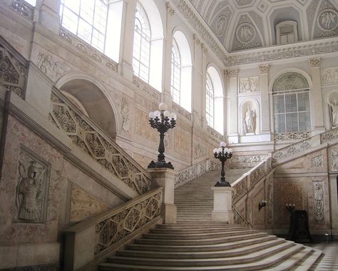 Architecture Antique, Royal Aesthetic, Gothic Architecture, Naples, Barcelona Cathedral, Chandeliers, Palace, Beautiful Places, Stairs