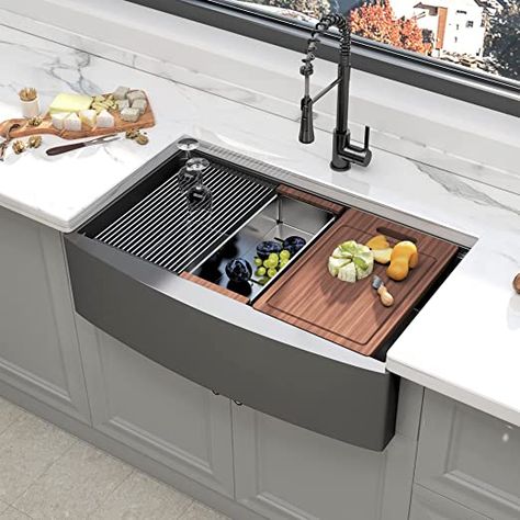 Ledge Kitchen Sinks, Black Farmhouse Sink, Stainless Steel Farmhouse Sink, Apron Front Kitchen Sink, Kitchen Sink Stainless Steel, Black Farmhouse, Apron Sink Kitchen, Apron Sink, Modern Sink