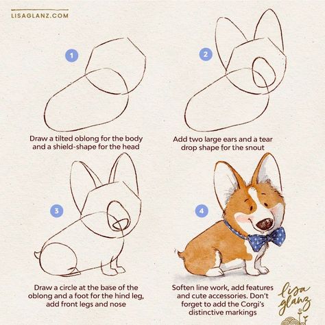 How to draw a cute corgi 🎨 I just love their cute little chubby bodies!🥰 . Brushes used: AquaReal 2 Shadow brushes and Lisa’s Pencil / Canvas: Let’s Draw. #howtodraw #learntodraw #easydrawingtutorial #howtodrawcute #howtodrawanimals #howtodrawdogs #drawacorgi #cutecorgi How To Draw Cartoon Animals, How To Draw Dog, How To Draw Cute Animals, How To Draw A Dog, Cute Corgi Drawing, How To Draw Dogs, Diy With Kids, Toddler Drawing, Corgi Drawing