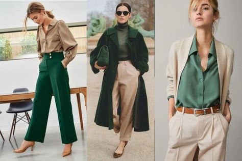 How To Pair Green Pants, Green Colour Matching Clothes, Colour Matching Clothes Womens Fashion, Dark Green Combinations Dress, Emerald Green Color Combinations Outfit, Dark Green Matching Colors Outfit, Army Green Color Combinations Outfit, Dark Green Colour Combination Dress, Brown Matching Colors Clothes Outfit