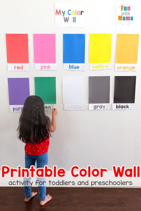 Learn Colors Wall Printable Activity for toddlers and preschoolers - Fun with Mama Color Activities For Toddlers, Preschool Supplies, Colors For Toddlers, Shape Activities Preschool, Toddler Playroom, Challenges Activities, Colors Wall, Teaching Colors, Shapes Activities