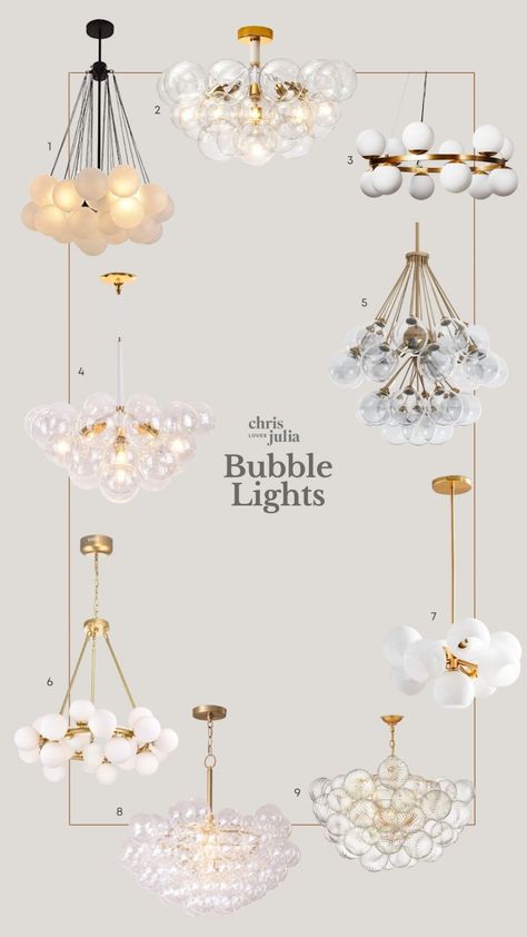 A Bubble Light Love Story + A Round-Up - Chris Loves Julia Chandelier Dining Room Globe, Modern Chandelier Over Bathtub, Bubble Cluster Chandelier, Cluster Bubble Chandelier, Glass Globe Chandeliers, Kitchen Lights Ceiling Pendant Lights & Chandeliers, Bubble Glass Pendant Light, Bubble Pendant Lighting Kitchen Islands, Large Hanging Light Fixtures