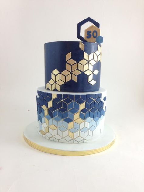 Geometric cake by tomima Mens 50th Birthday Cakes, Mans Birthday Cake, Men Cakes Birthday, Men Birthday Cakes, Mens Birthday Cake, Geometric Cake Design, Men's Birthday Cake, Man Birthday Cake, Blue And White Cake