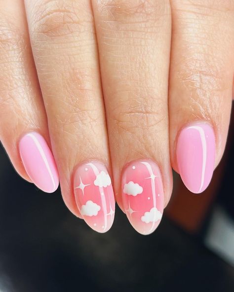 SYD | Land of Hands | NAIL ARTIST (@landofhands) • Instagram photos and videos Sleeping Beauty Nails Aurora, Pink Cloud Nails, Clouds Nails, Celestial Nails, Cloud Nails, Olive Nails, Makeup Wishlist, Light Pink Nails, Duck Nails