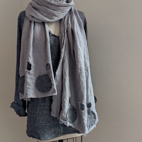 Linen Scarf Diy, Frankie Clothing, Repurposing Clothing, Distressed Clothes, Distressed Outfit, Strega Fashion, Patchwork Clothes, Sturgeon Bay, Patchwork Scarf