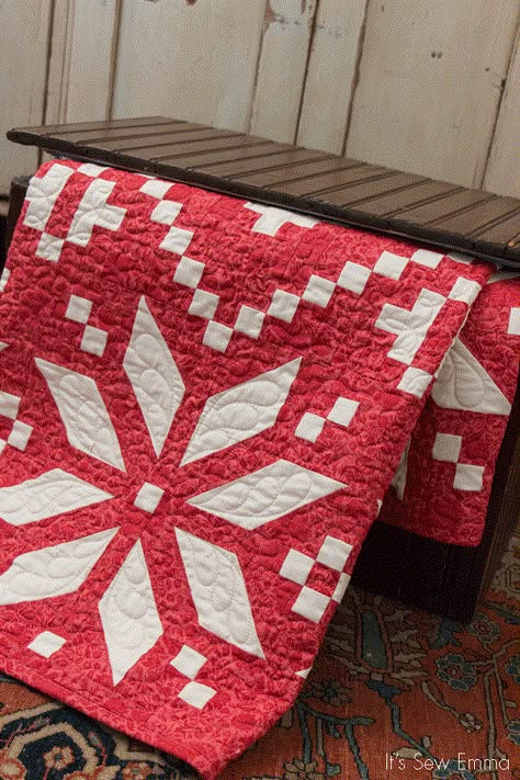 Red And White Christmas Quilt, Red And White Quilt Patterns, Winter Quilt Patterns Free, Fair Isle Quilt Pattern, Easy Christmas Quilt Patterns, Quilt Patterns Christmas, Easy Christmas Quilt, Winter Wonderland Photoshoot, Fair Isle Quilt