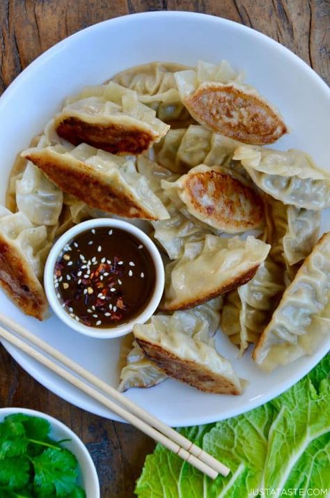 Pork Potstickers, Soy Dipping Sauce, Potstickers Recipe, Dumpling Recipes, Pumpkin Spice Waffles, Orange Baking, Easy Chicken Breast, Dipping Sauces Recipes, Just A Taste