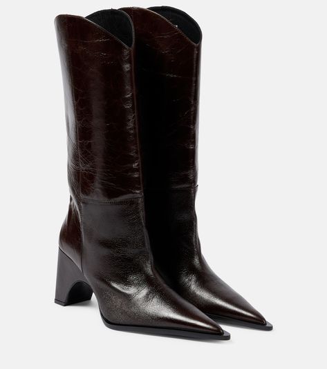 Find COPERNI Bridge Leather Boots on Editorialist. Upper: cow leather. Lining: cow leather. Sole: leather insole and sole. Toe shape: pointed toe. Made in Spain. Includes: shoe box. Designer color name: Brown. Dr Shoes, Pointed Toe Boots, High Heel Boots Ankle, Brown Ankle Boots, Brown Leather Boots, High Fashion Street Style, Dark Brown Leather, Toe Shoes, Boots For Sale