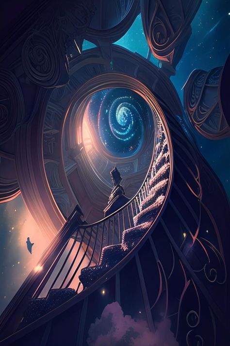 Discover the endless possibilities of knowledge and adventure with this design featuring an infinite library among the stars. Infinite Library Fantasy Art, Magical Library Fantasy Art, Lunar Punk, Celestial Library, Fantasy Study, Infinite Staircase, Infinite Library, Magic Library, Fantasy Library