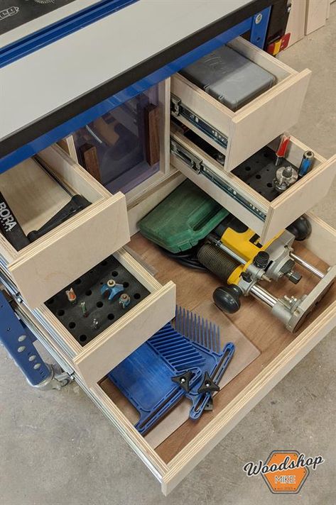 Upgrade the Kreg Precision Router Table System! Fill unused space with storage! This project is built primarily from 1/2" and 1/4" plywood. Click Pin for the free project plan and video! Table Saw Cabinet, Kreg Router Table, Heavy Duty Workbench, Router Table Top, Router Table Plans, Workbench Plans Diy, Kreg Tools, Workbench Plans, Router Table