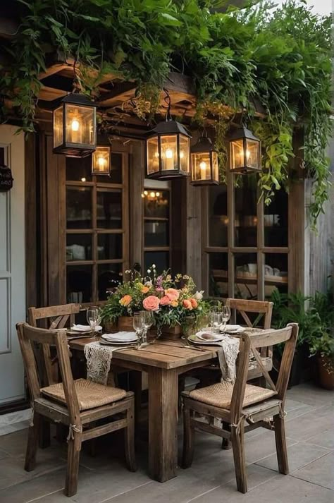 Outdoor Bistro Patio Ideas, Sloped Ceiling Bedroom, Outdoor Decor Backyard, Outdoor Patio Decor, Wooden Crates, Outdoor Dining Area, Porch Patio, Outdoor Oasis, Patio Dining